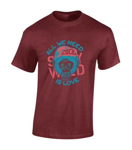 All We Need Is Love Funny Cool Meme Monkey Unisex T-Shirt - Picture 5 of 11