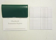  1 NEW HUNTER GREEN VINYL CHECK BOOK COVER & 5 CHECKBOOK TRANSACTION REGISTERS