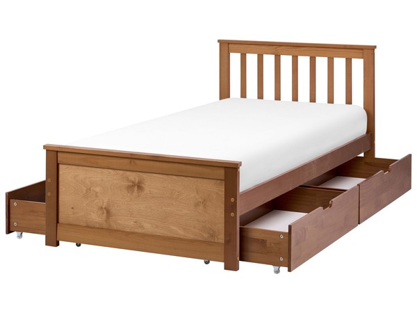 Bettrahmen Aus Holz Braun Mit Lattenrost 90X200 Cm 4 Schubladen Skandi Olendon-image
