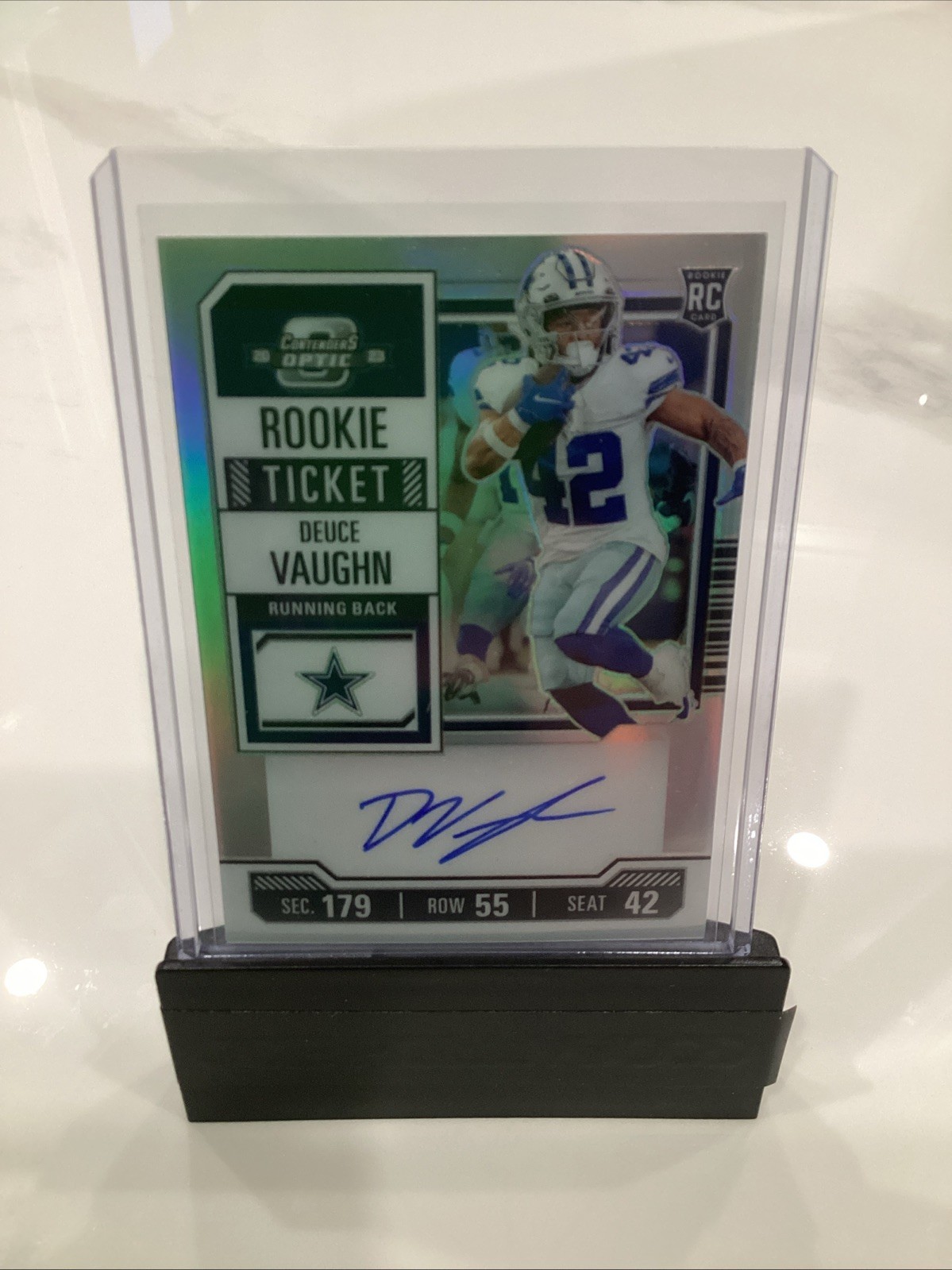 2023 Contenders Optic Deuce Vaughn Silver Prizm Rookie Ticket Auto Cowboys #108