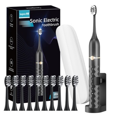 Seapeoa Sonic Electric Toothbrush Set, Equipped 10 Count (Pack of 1), Black