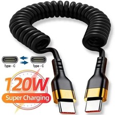 USB C to USB C Cable 120W 5A PD Fast Charging Spring Coiled Car Cable