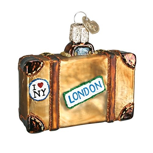 Old World Christmas Travel Suitcase Glass Ornament with Free Gift Box