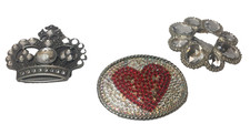 Belt Buckle Princess Crown Heart Flower Color Rhinestones Bling Set of 3 EUC 