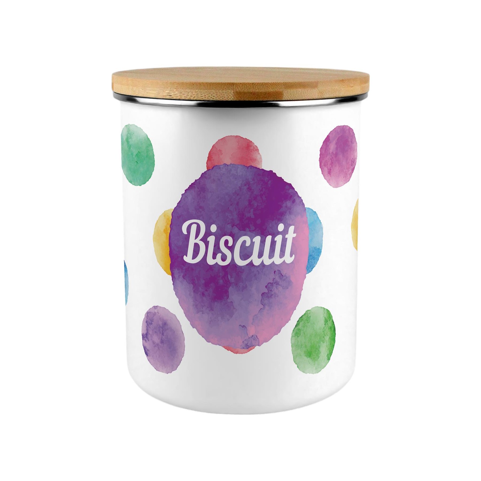 Polka Dots Biscuit Canister - Multicoloured Large Enamel Kitchen Cookie Jar Gift
