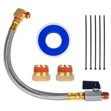 Breezliy Extended Tank Drain Valve Assembly Kit ,10 Inch Braided Steel Hose 1/4