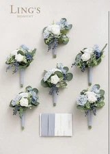 Ling's Moment Artificial Flowers Dusty Blue Bridesmaid Bouquet Set of 6, Blue...