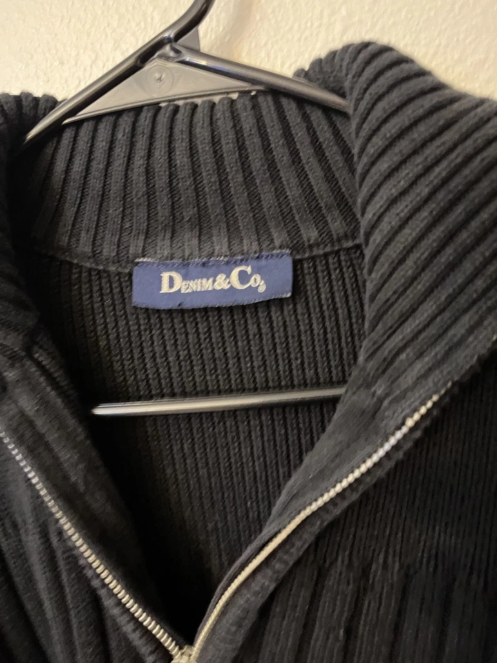Denim & Co. Women Sweater M Black 2 Way Full Zip Cotton - Image 2 of 4