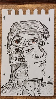 Sletch Book Art by A. Zachary ( Dirt and Rust ) Weird Face ''Mask'' 3.5'' x  5''