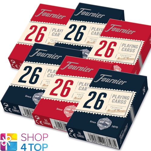 6 DECKS FOURNIER 26 PLASTIC COATED BRIDGE PLAYING CARDS 3 RED 3 BLUE STANDARD