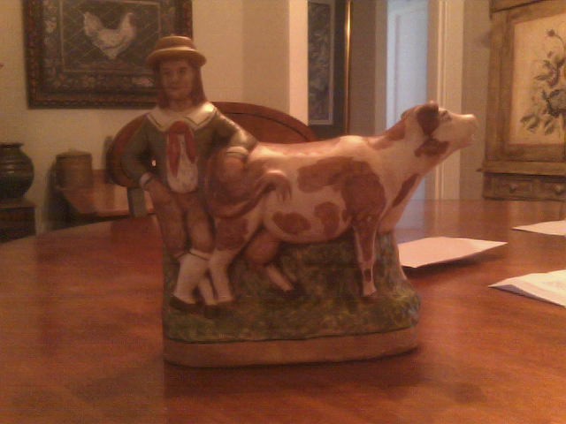 Dutch Man and Milk Cow Vintage Chalkware Michael Willet Wauwatosa 2009
