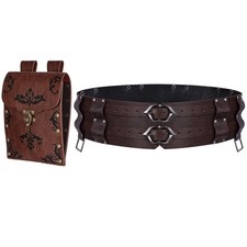Men Medieval Viking Faux Leather Wide Girdle Renaissance Belt Standard, Brown