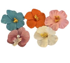 Set of 5 Multicolor Flower Hair Clips Barrettes Fabric/Metal Women All Hair