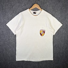Vintage Luxury Car Shirt Mens Large White 80s Pocket BMW McLaren Racing 911 USA
