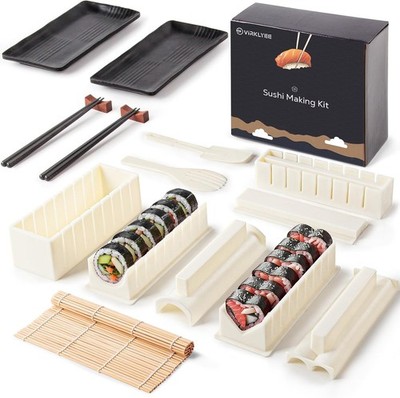 Sushi Making Kit 17 Teile DIY Set mit Matten Formen Teller Essstäbchen Weiß