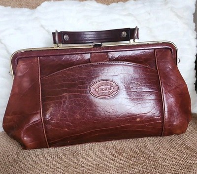 Vintage 90s Oroton Brown Leather Gladstone Frame Bag Gorgeous Leather