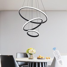 Modern LED Pendant Light Fixture, 40W Black Dimmable Round Ring Chandelier wi...