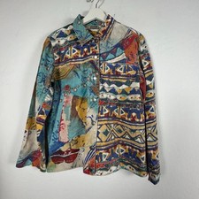 Chico's Womens Colorful Funky Linen-Cotton Abstract Expressionist Jacket Size 1