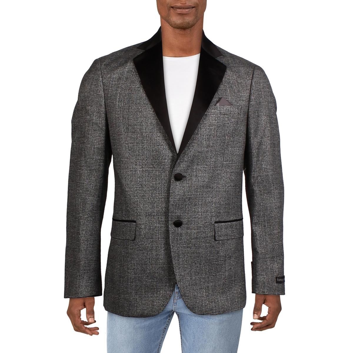 Мужской блейзер с двумя пуговицами Vince Camuto в серебристую металлическую клетку 40R BHFO 7323 18090₽