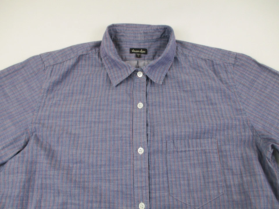 Camisa Steven Alan Mujer Grande Azul Manga Larga Preppy Camisa Abotonada Vestido Foto 3 de 4