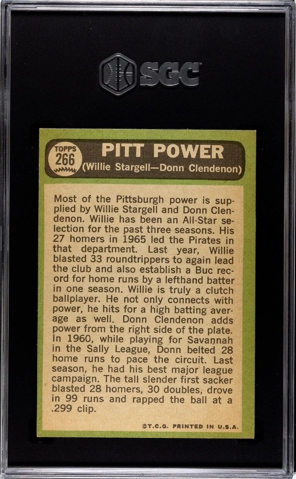 1967 Topps Pitt Power Willie Stargell/Piratas de Clendenon #266 ⭐️💥🎯SGC grado 7 Foto 2 de 2