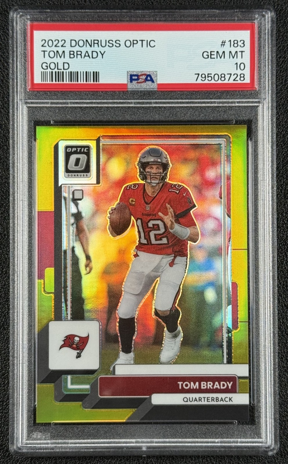 TOM BRADY PSA 10 2022 PANINI DONRUSS OPTIC #183 GOLD PRIZM 2/10 BUCCANEERS