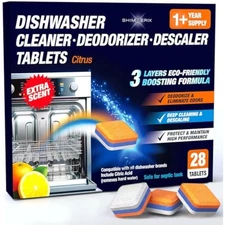 Dishwasher Cleaner Deodorizer Descaler Tablets - 28 Tabs - 1 Plus Year