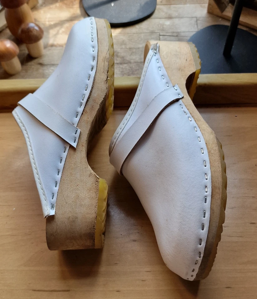 Töffler Clogs Leder weiß Holzsohle Größe  38 kaum getragen  - Bild 4 von 4