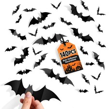 Cleangor 140 PCS Halloween Bat Decorations, 3D Wall Decor, 5 Sizes, Indoor