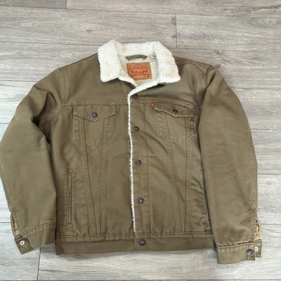 Levis Premium Sherpa Lined Trucker Jacket Men s Size M Large Brown Beige