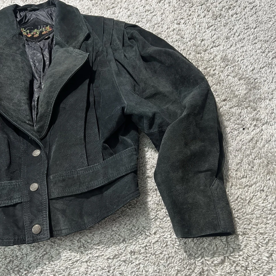 Chaqueta de Cuero G-III De Colección M Gamuza Recortada Moto Negra Para Mujer Snap Y2k Años 90 Foto 2 de 4