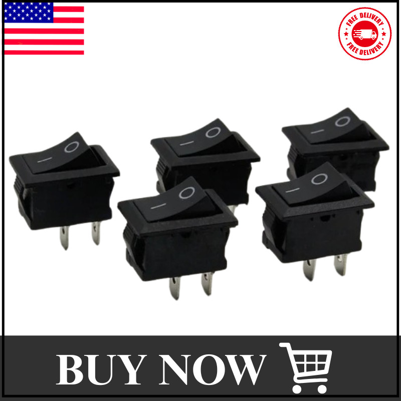5Pcs Mini Rocker Switch 2-Pin SPST ON/OFF 6A 10A 110V 250V Black