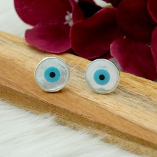 Evil Eye Sterling Silver Stud Earrings Minimalist Women Jewelry Handmade Earring