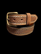 Western Belt Hand Tooled Leather Men's American Belts Rivet Studs 34 Handtooled