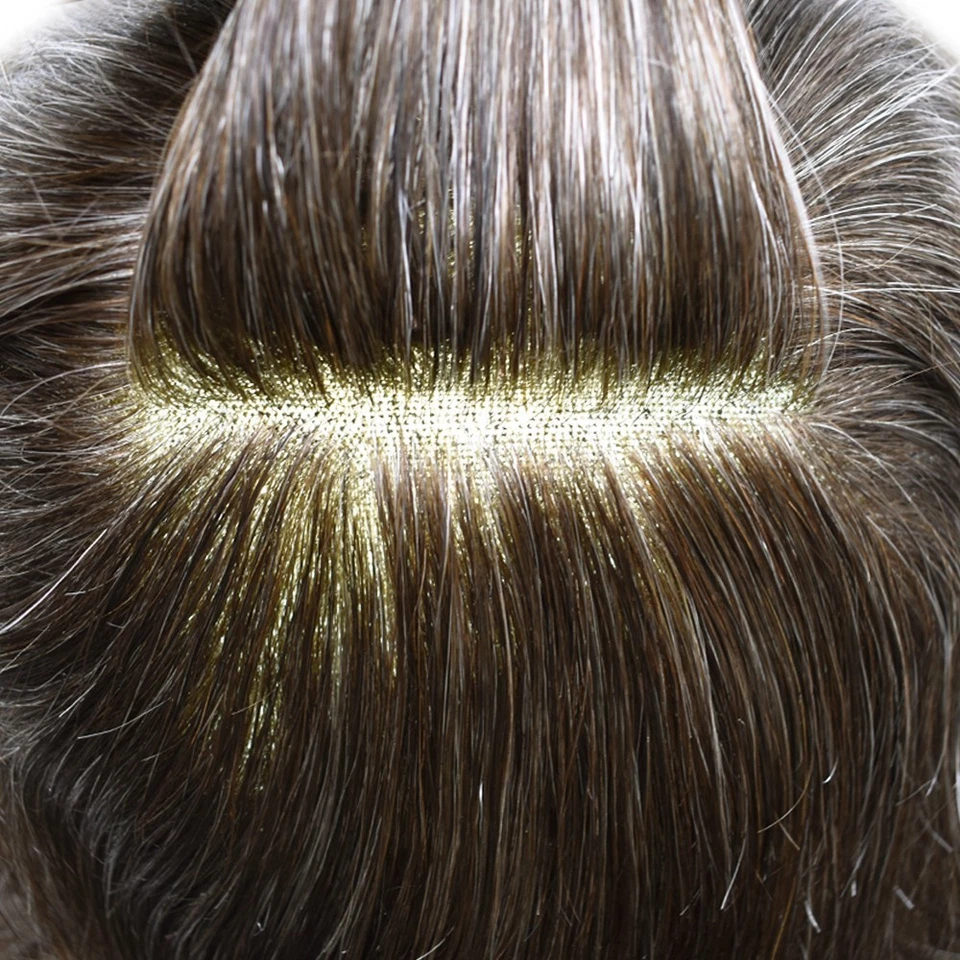 Peluca alrededor de la unidad de cabello de encaje francés para hombre Toupee de repuesto de piel de polietileno NPU Foto 2 de 4