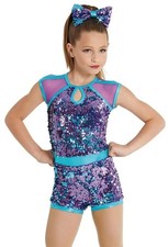 Dance Costume Medium Adult Purple Weissman 12314 Jazz Tap Acro Sequin Romper