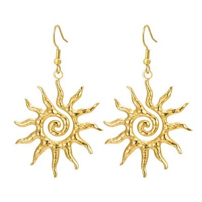 Sun Earrings Gold PVD 316L Surgical Stainless Steel Beach Dangles Hypoallergenic