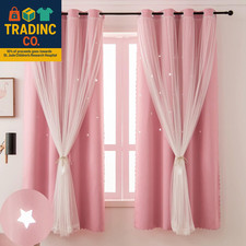 Pink Blackout Curtains for Girls Bedroom Cute - Aesthetic Star Cutout Double Lay