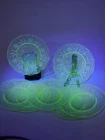 Vintage 8in Etched Daisy Uranium Green Salad Dessert Plates (7 Total)