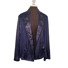 Chico's Jacket Blazer Women SIze 3 XL Blue Animal Print Open Front Fall Winter