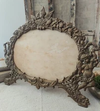 Antique Baroque Rococo Cast Iron Gold Oval Cherub Frame
