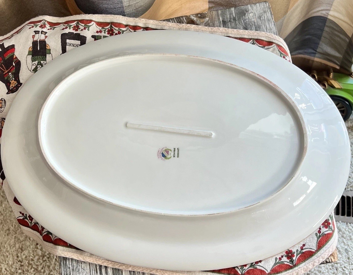 Limoges A Lanternier Royal Garland Oval Platter 16" Green Gold VTG France