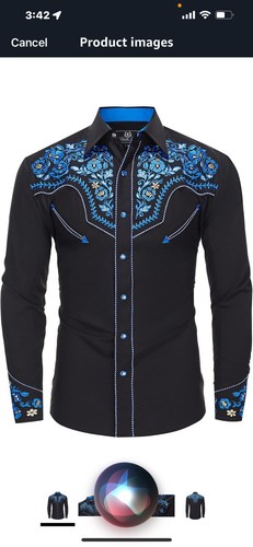Western Embroidered Cowboy Shirts for Men, Long Sleeve Shirt Floral Design SizeL