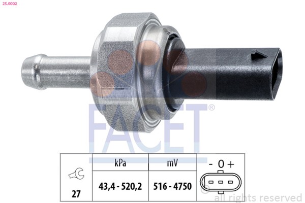 Sensor Abgasdruck Facet 25.0002 FüR BMW 5Er F10 Touring F11 3Er F30 F80 F31 F34-image