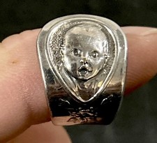 Vtg Gerber Oneida Silver Plate Baby Spoon Ring w/Engraved Birthdates Adjustable