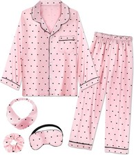 Kids Pajamas Sets Girls Boys Button-Down Silky Pajamas Sleepwear