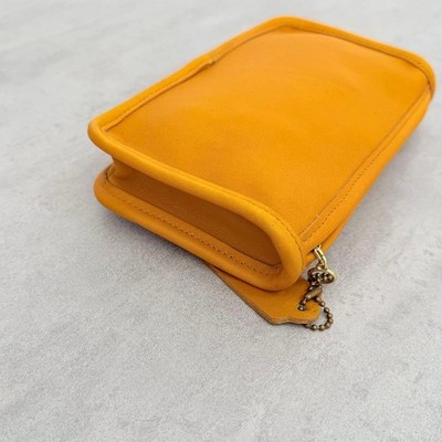COACH Chunky Case Pouch Leather Yellow Zip Closure Logo Charm