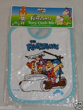 NEW 1994 FRED, WILMA, DINO THE FLINTSTONES TERRY CLOTH BABY BIB HANNA BARBERA