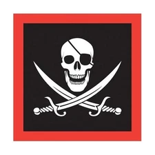 16 Pack of Paper Pirate Beverage Cocktail Napkins - Skull Jolly Roger Flag