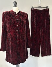 Windsmoor Red Black Silk Velvet Trouser Pant Co-ord Jacket Suit Set UK 10 BNWT